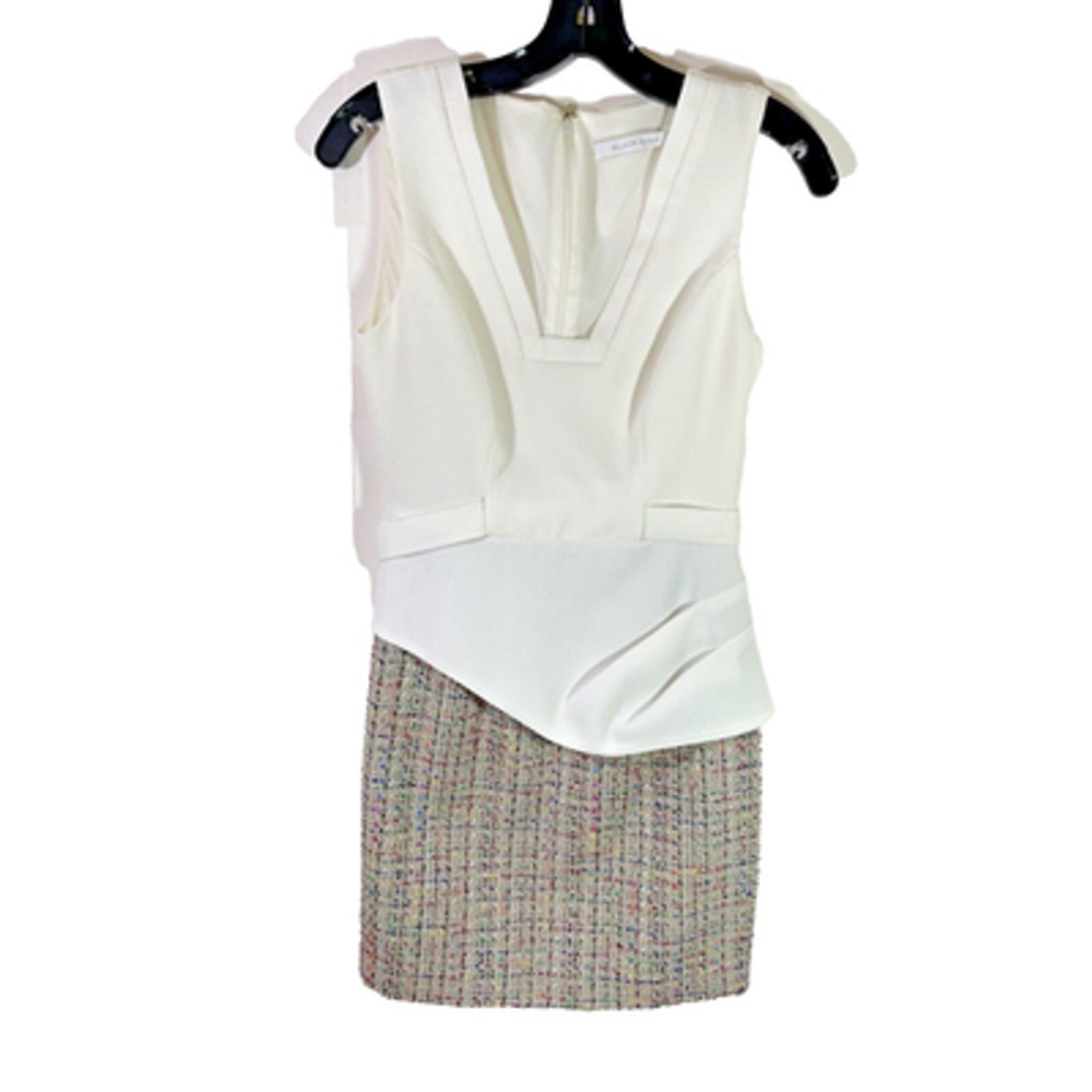 Black Halo Ivory Bodice Tweed Mini Dress size 4 fits like a 0